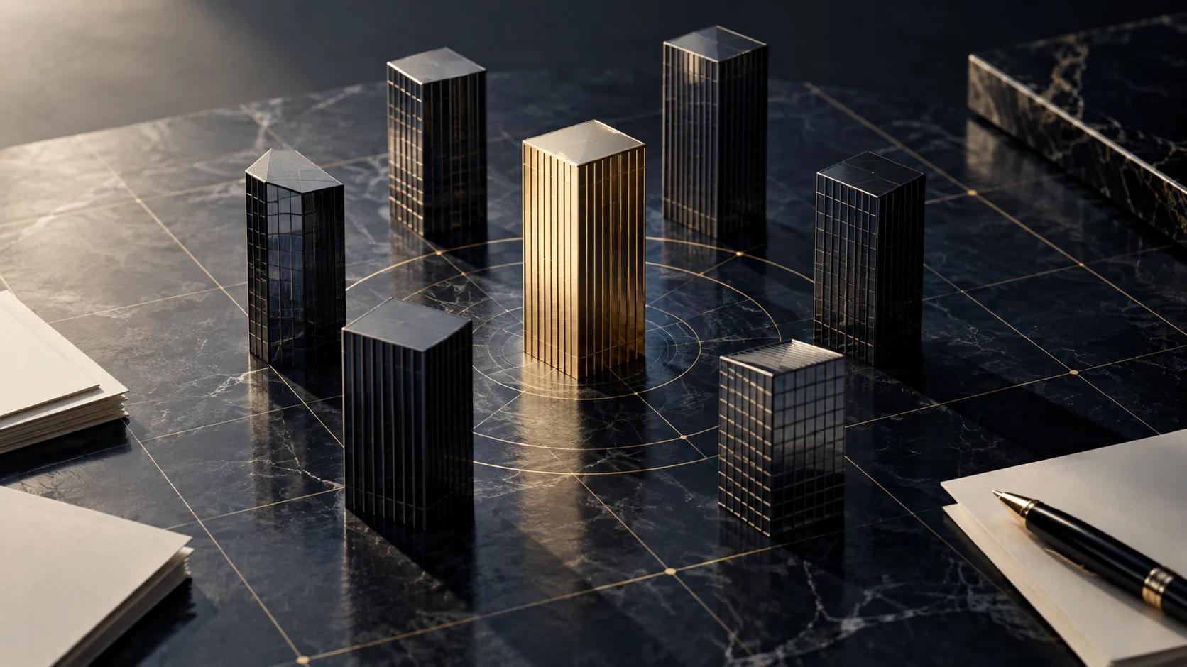 Editorial illustration of markets, competition and business positioning