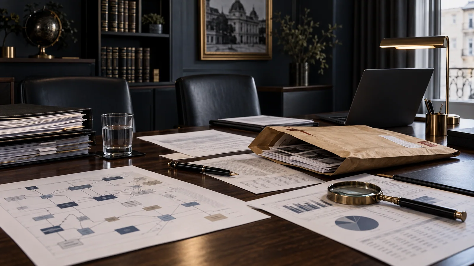 Financial documents and materials examined in a corporate investigation